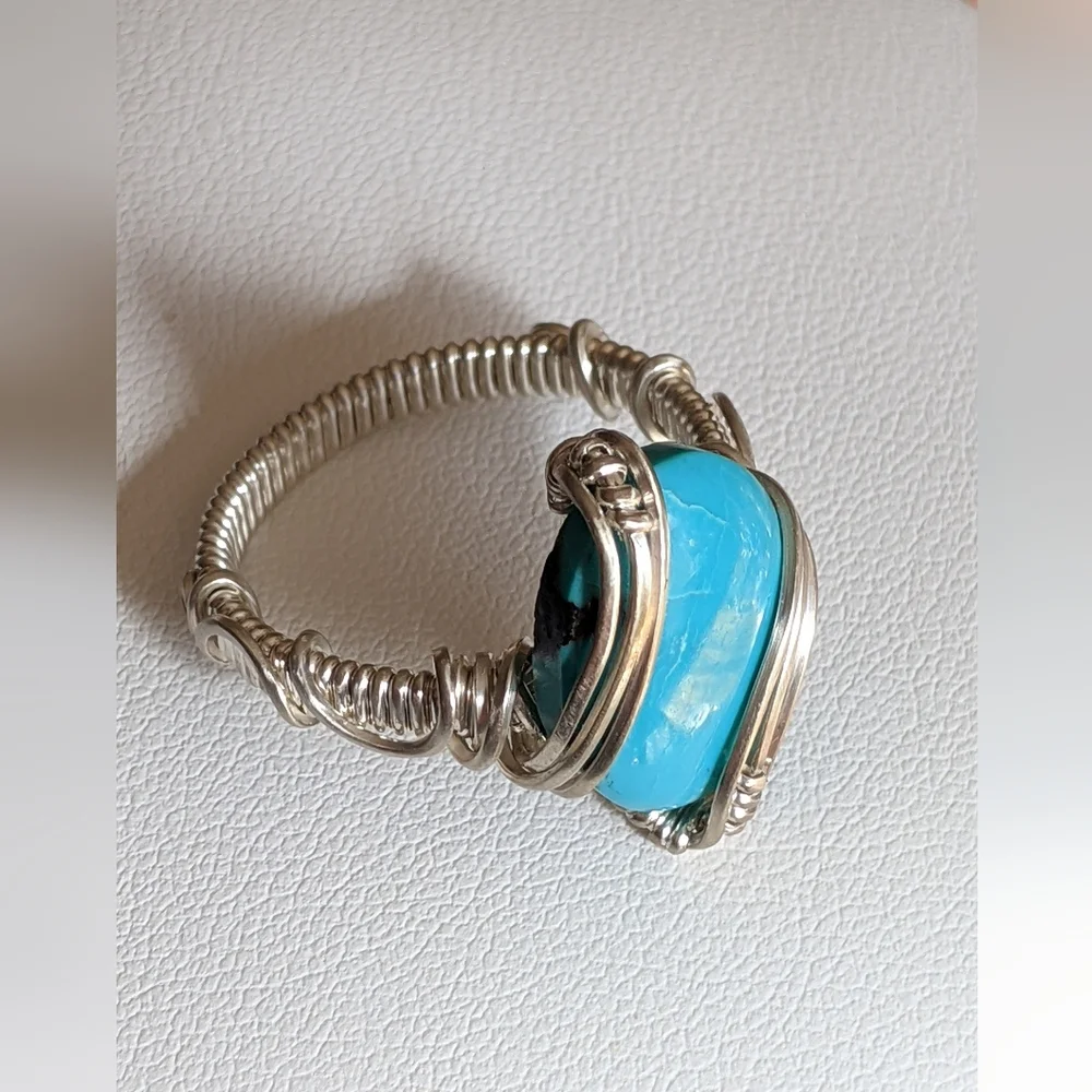 Sterling Silver Ring- Artisan- Genuine Turquoise- Southwestern Blue - Picture 4 of 15